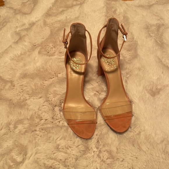 Vince Camuto ankle strap heels- pink suede with clear strap- size 7 1/2 - Picture 3 of 8